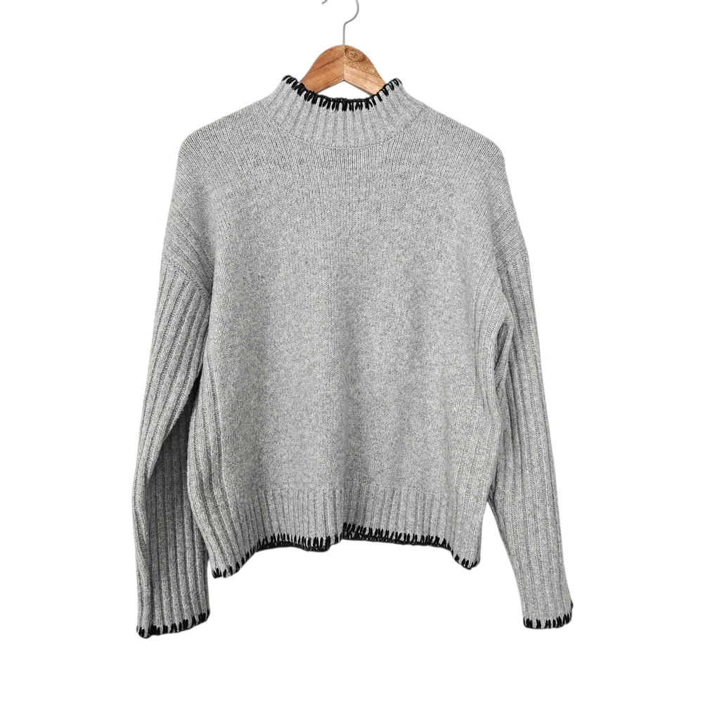 Joie Gray Mock Neck Sweater with Black Trim Size S